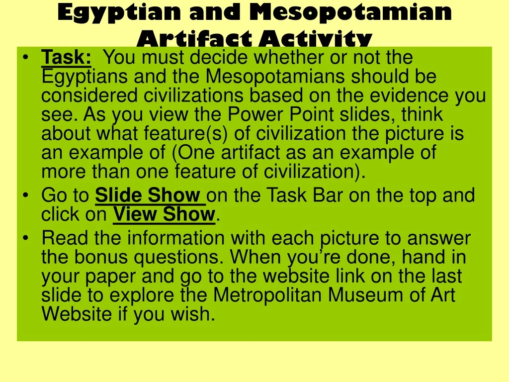 egyptian and mesopotamian artifact activity