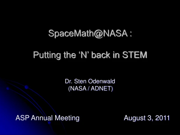 SpaceMath@NASA : Putting the ‘N’ back in STEM