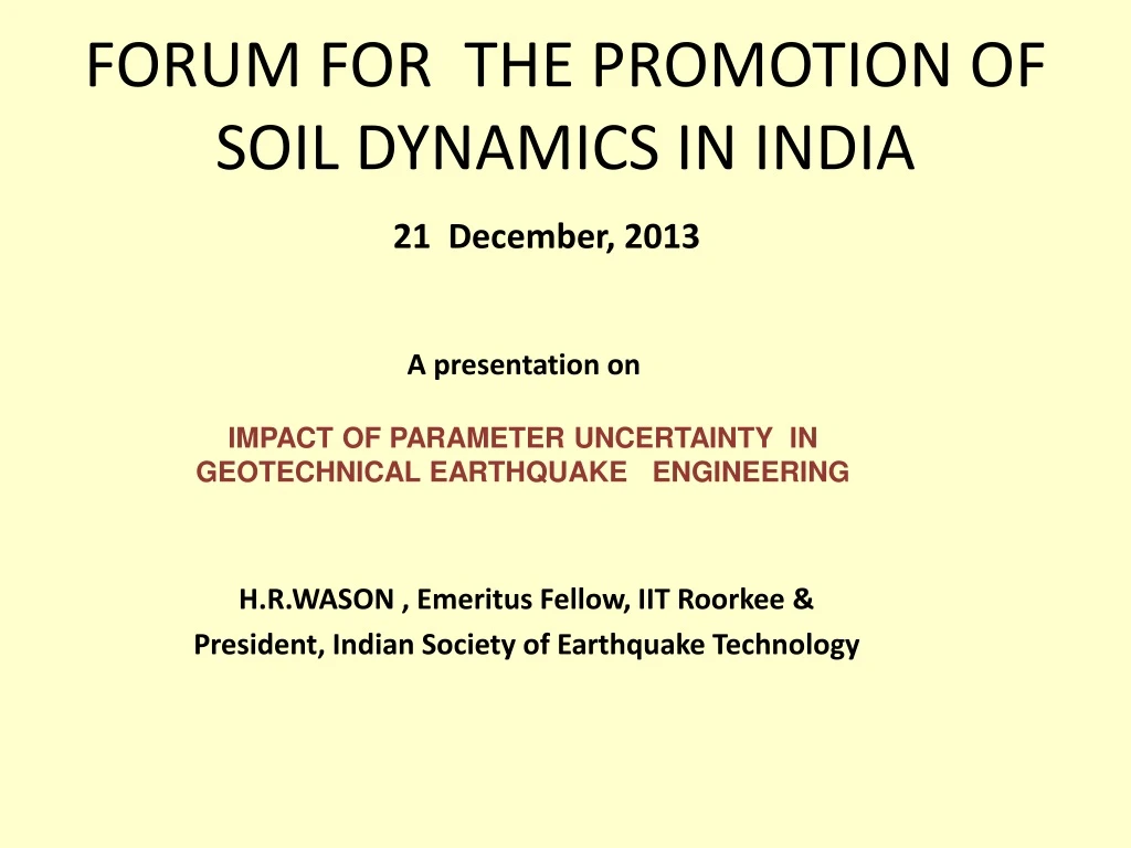 forum for the promotion of soil dynamics in india