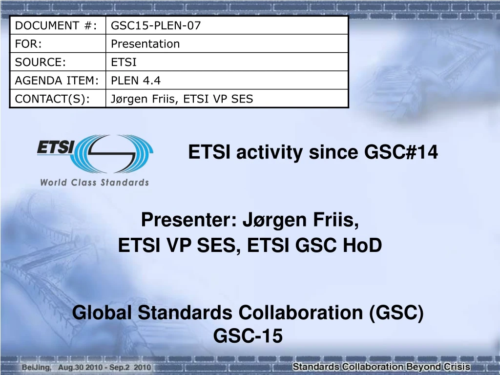 etsi activity since gsc 14