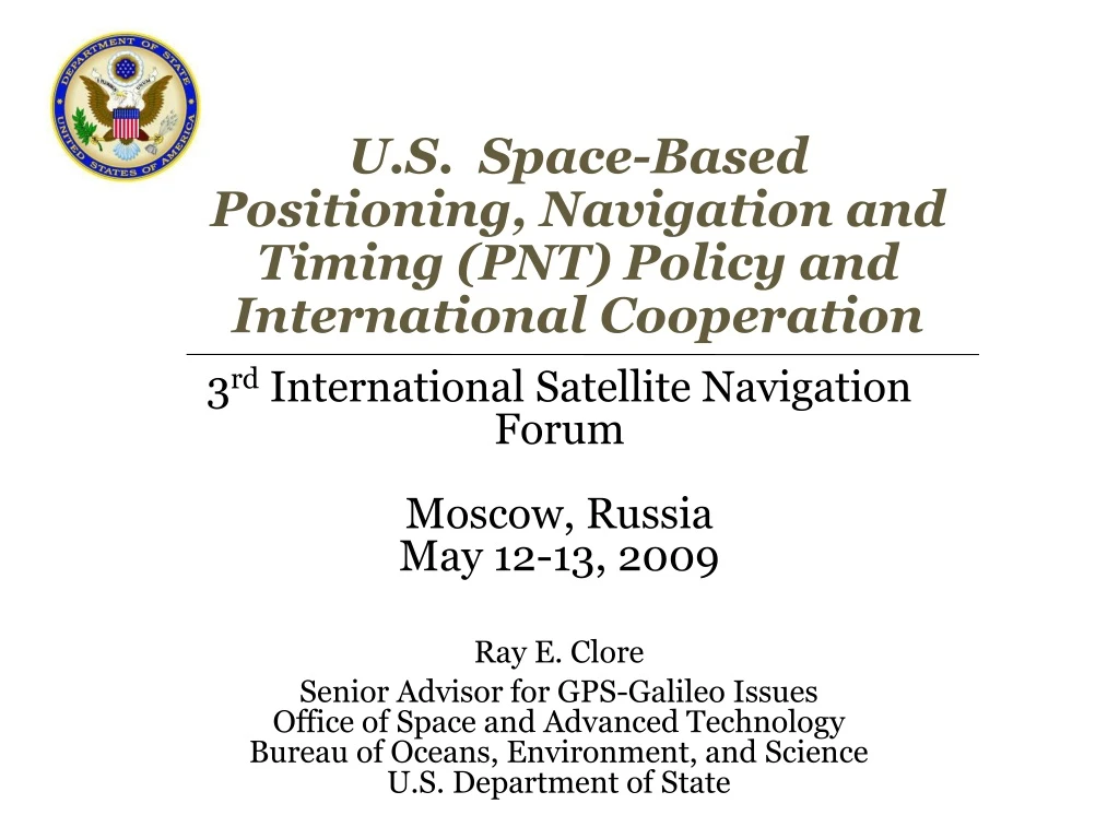 u s space based positioning navigation and timing pnt policy and international cooperation