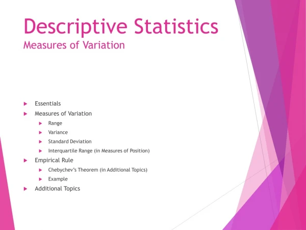 Descriptive Statistics Measures of Variation