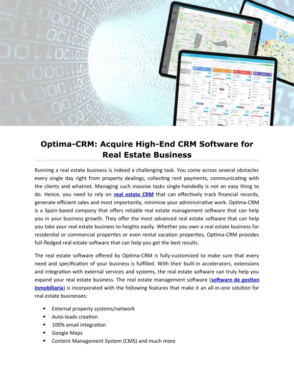 Optima-CRM: Acquire High-End CRM Software for Real Estate Business
