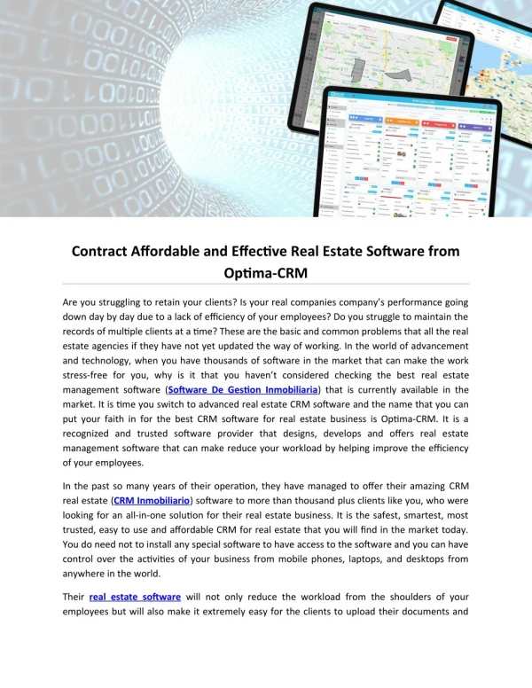 Contract Affordable and Effective Real Estate Software from Optima-CRM