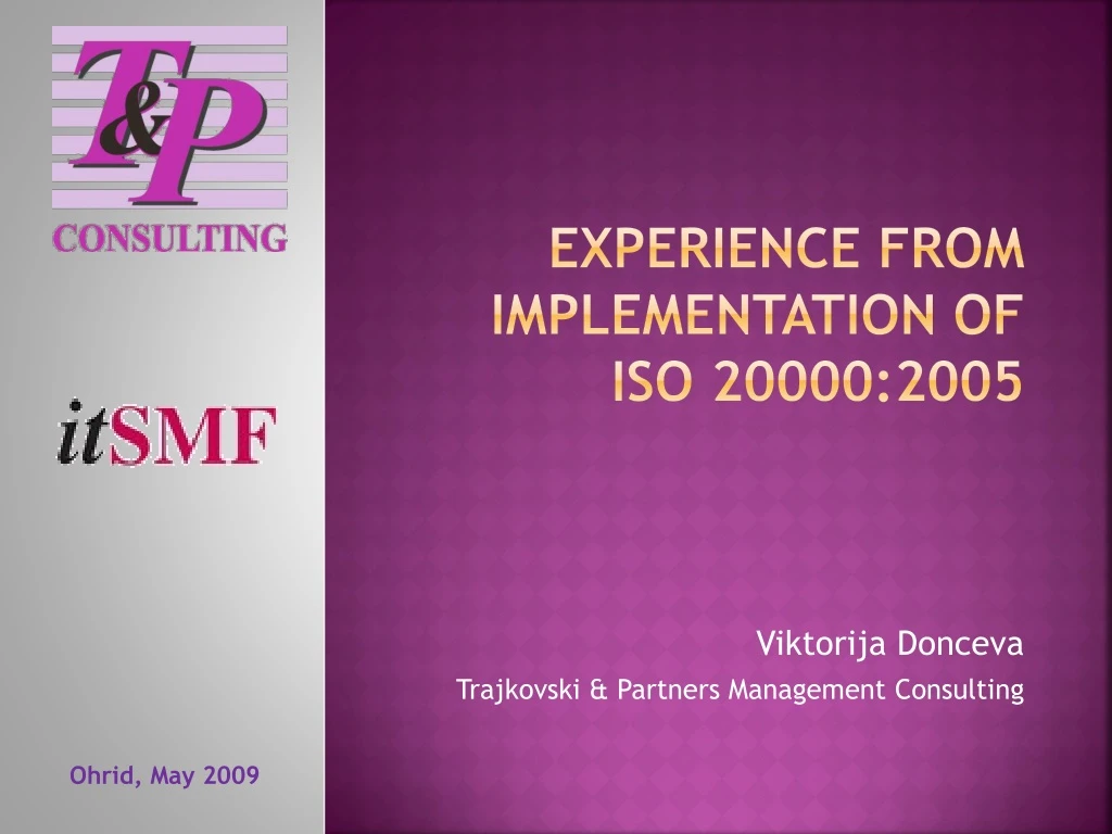 experience from implementation of iso 20000 2005