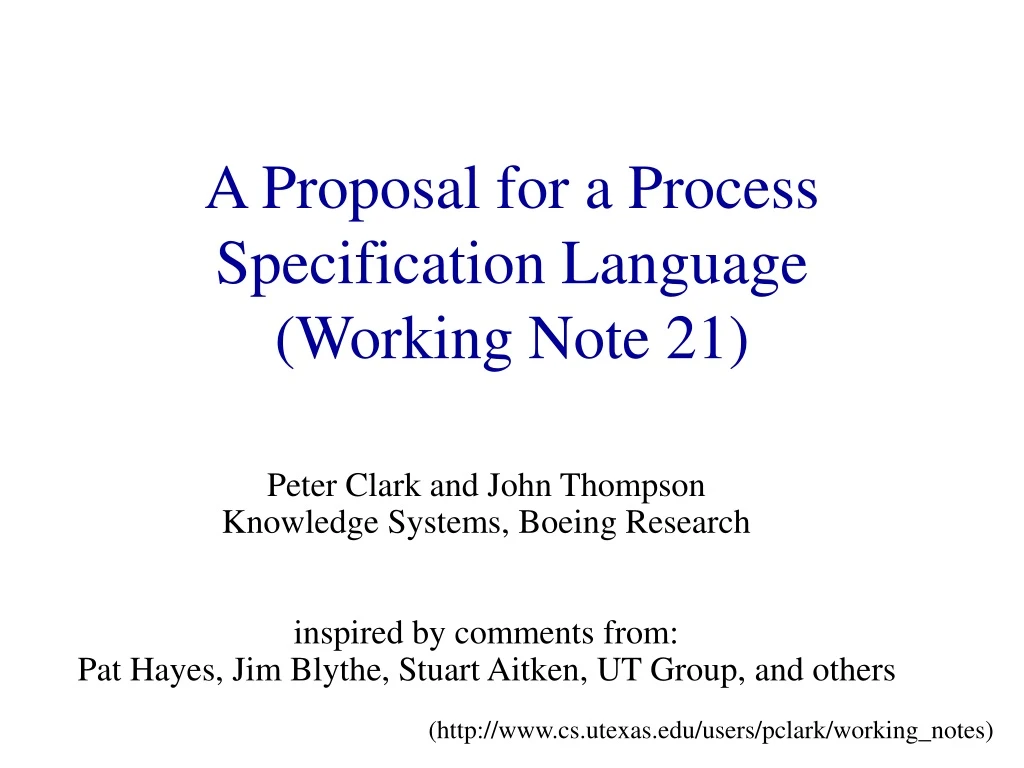 a proposal for a process specification language working note 21