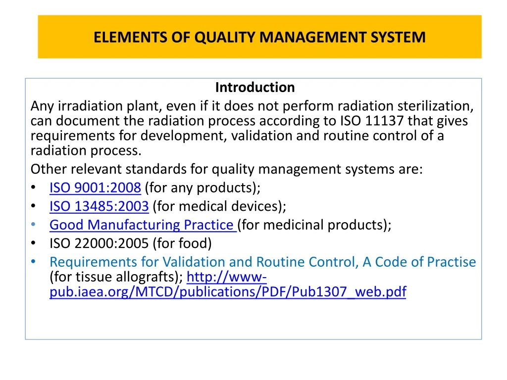 elements of quality management system