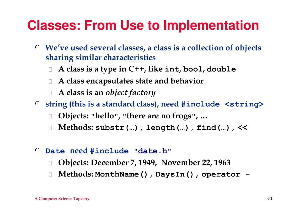 classes from use to implementation