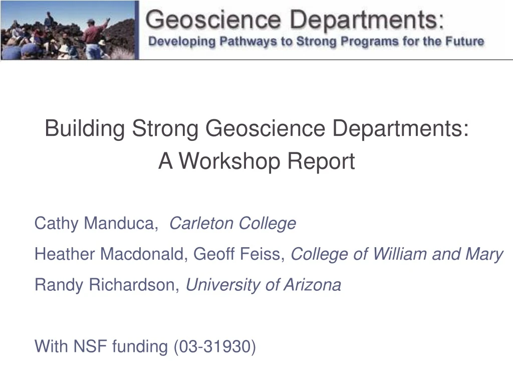 building strong geoscience departments a workshop