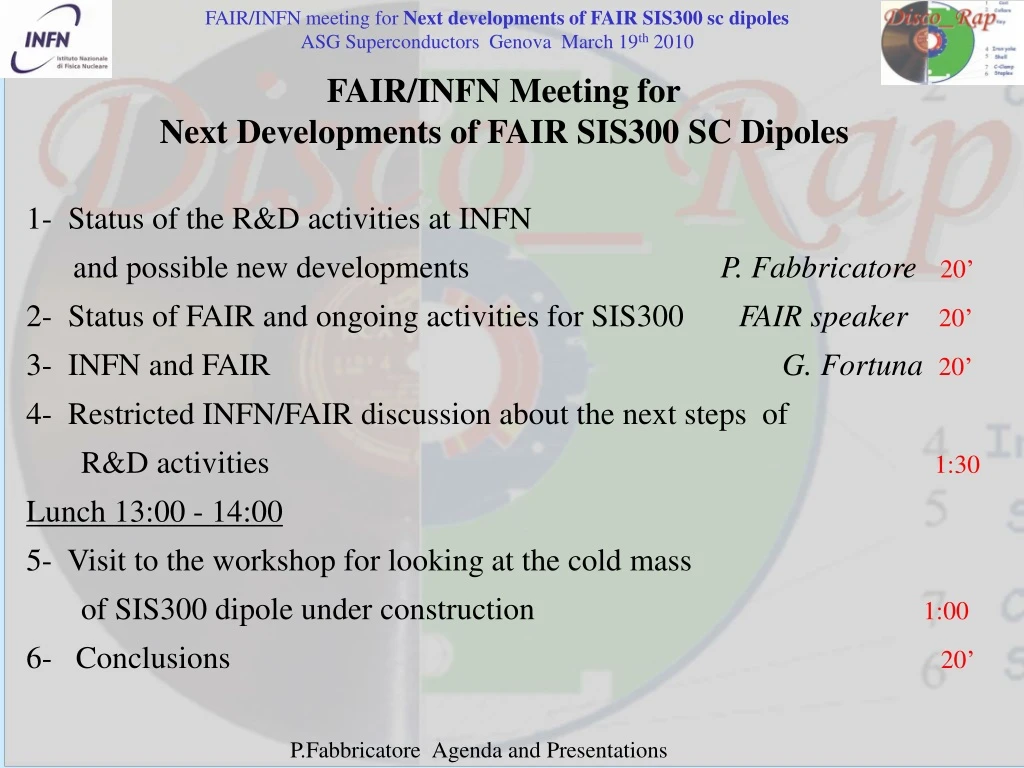 fair infn meeting for next developments of fair