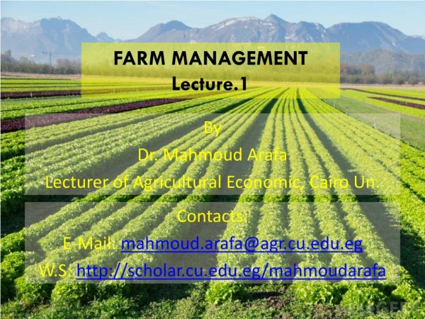 FARM MANAGEMENT Lecture.1