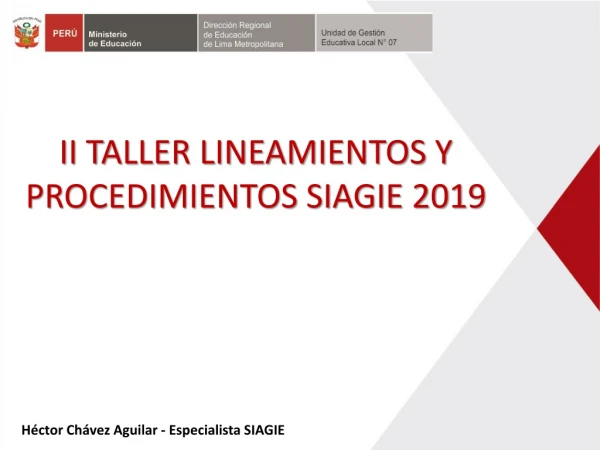 II TALLER LINEAMIENTOS Y PROCEDIMIENTOS SIAGIE 2019