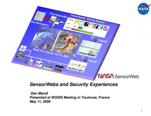 SensorWebs and Security Experiences  Dan Mandl Presented at WGISS Meeting in Toulouse, France