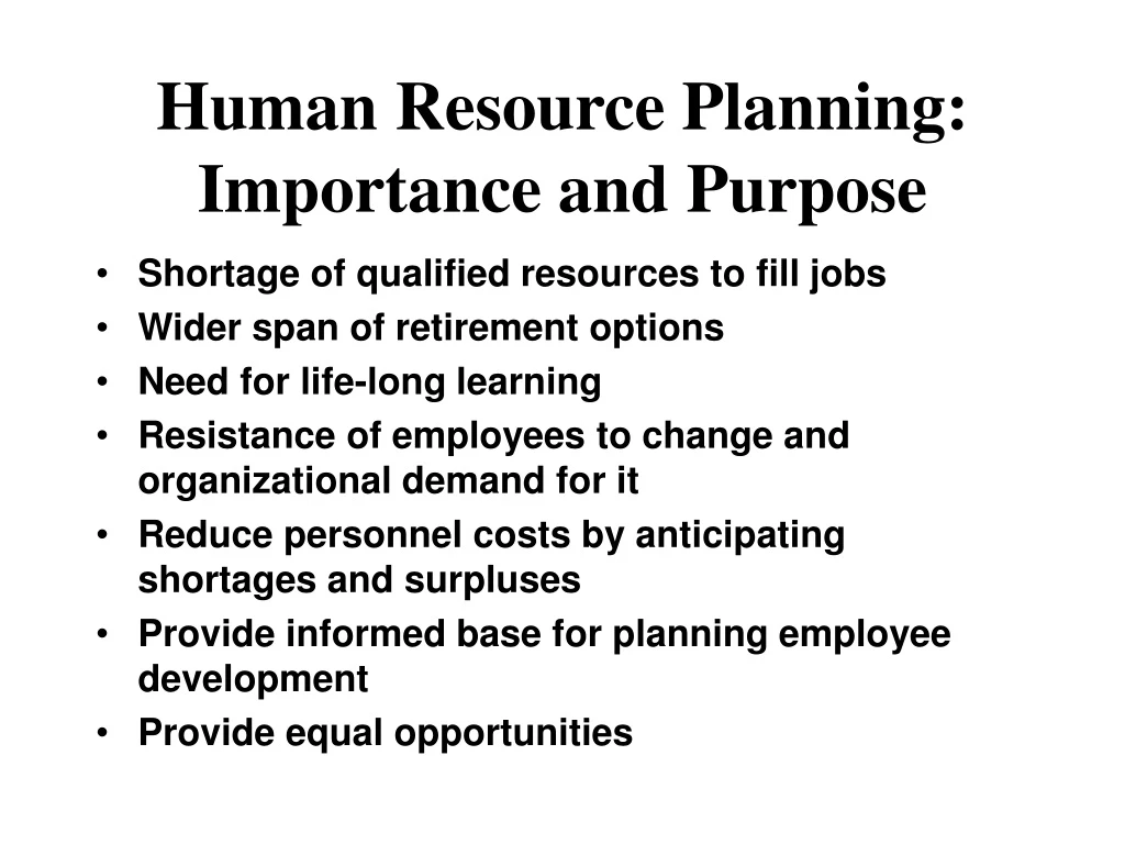 human resource planning importance and purpose