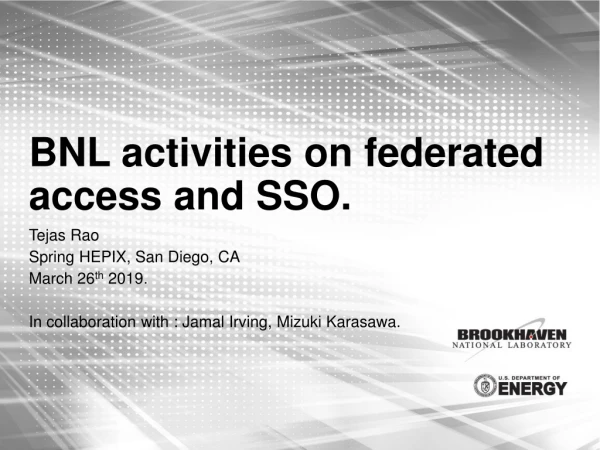 BNL activities on federated access and SSO.