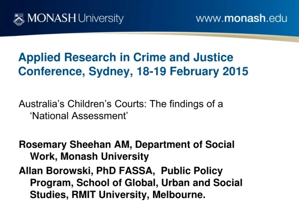 Applied Research in Crime and Justice Conference, Sydney, 18-19 February 2015