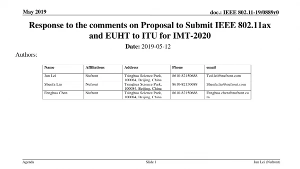 Response to the comments on Proposal to Submit IEEE 802.11ax and EUHT to ITU for IMT-2020