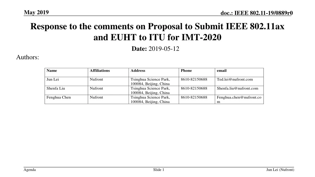 response to the comments on proposal to submit ieee 802 11ax and euht to itu for imt 2020