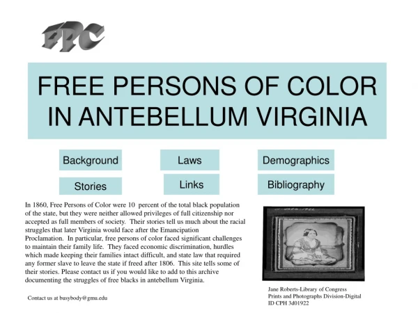 FREE PERSONS OF COLOR IN ANTEBELLUM VIRGINIA