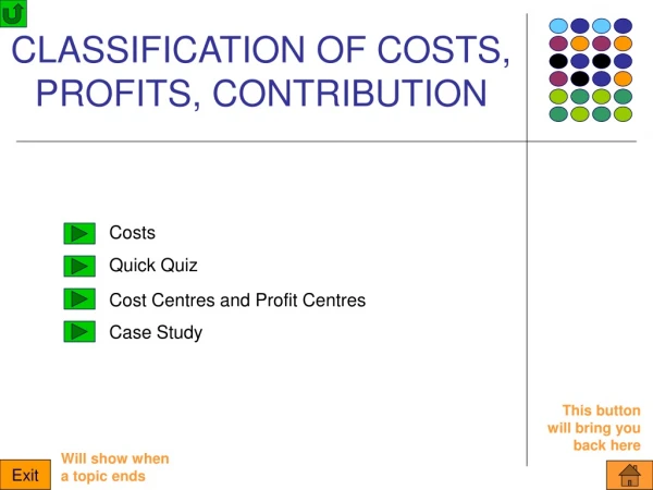 CLASSIFICATION OF COSTS, PROFITS, CONTRIBUTION