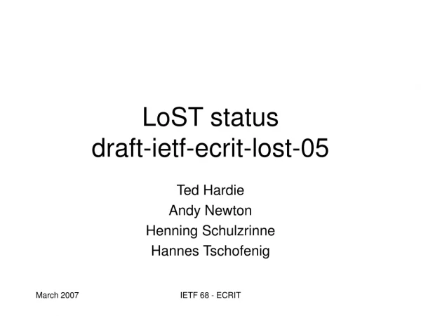 LoST status draft-ietf-ecrit-lost-05