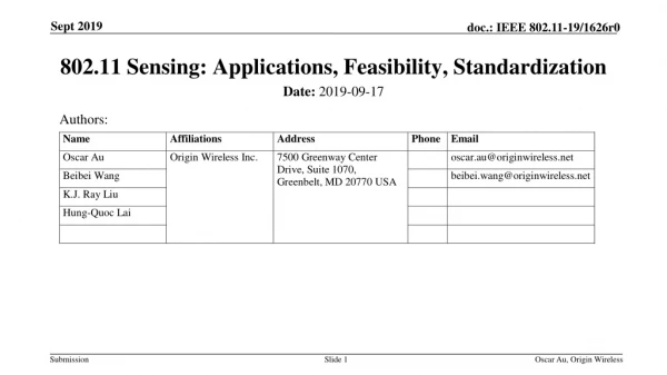 802.11 Sensing: Applications, Feasibility, Standardization