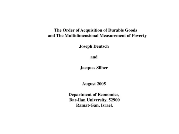 The Order of Acquisition of Durable Goods       and The Multidimensional Measurement of Poverty