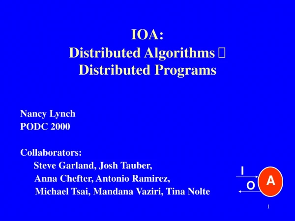 IOA:   Distributed Algorithms    Distributed Programs