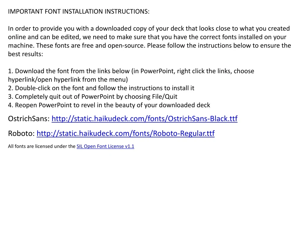 important font installation instructions in order