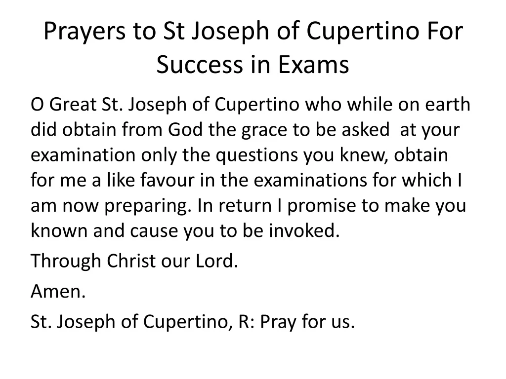 prayers to st joseph of cupertino for success in exams