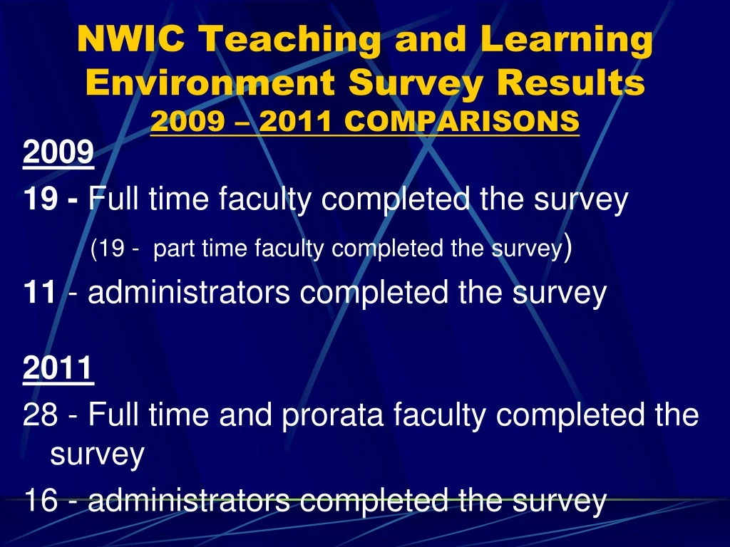 nwic teaching and learning environment survey results 2009 2011 comparisons