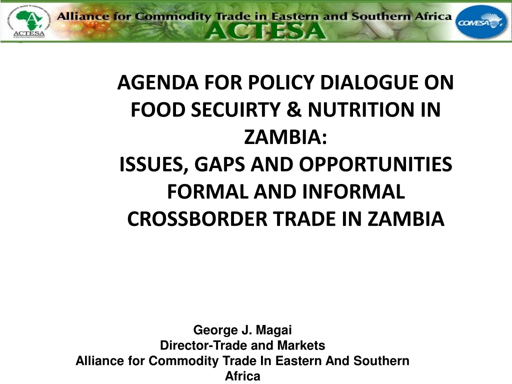 agenda for policy dialogue on food secuirty