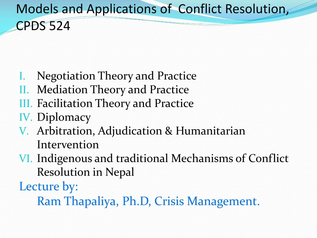 models and applications of conflict resolution cpds 524