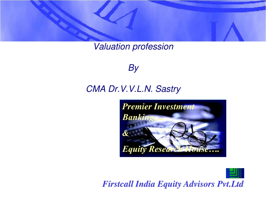 valuation profession by cma dr v v l n sastry