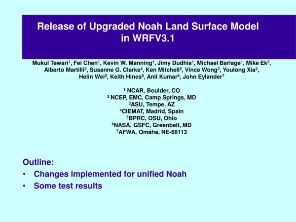 Release of Upgraded Noah Land Surface Model  in WRFV3.1