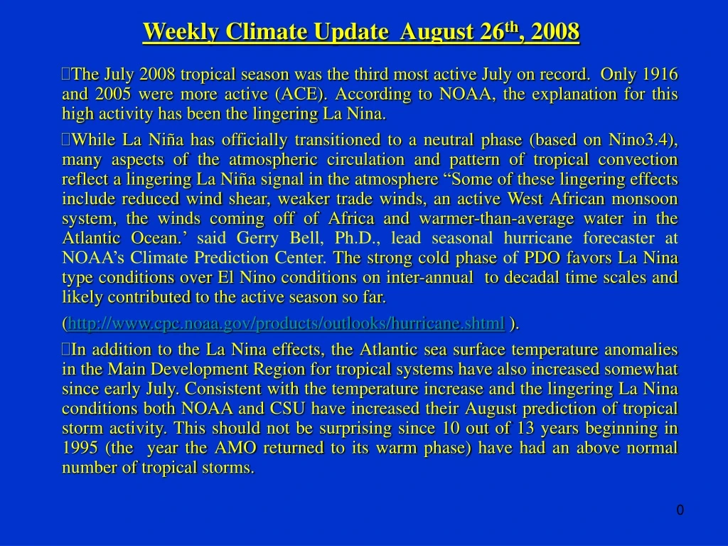 weekly climate update august 26 th 2008