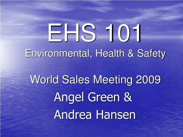 EHS 101 Environmental, Health &amp; Safety World Sales Meeting 2009