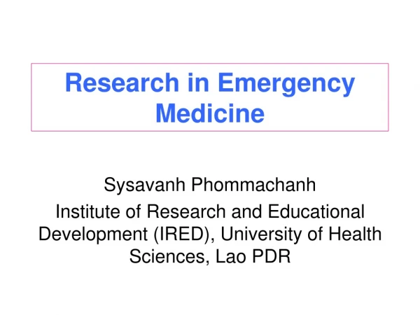 Research in Emergency Medicine