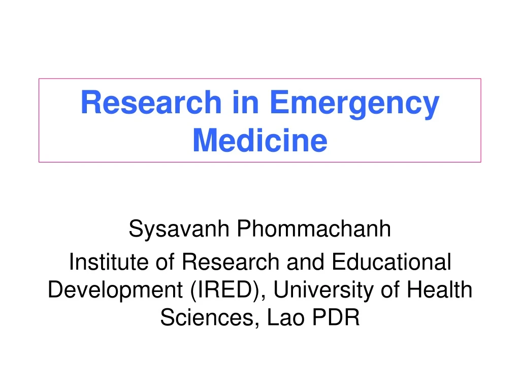 research in emergency medicine