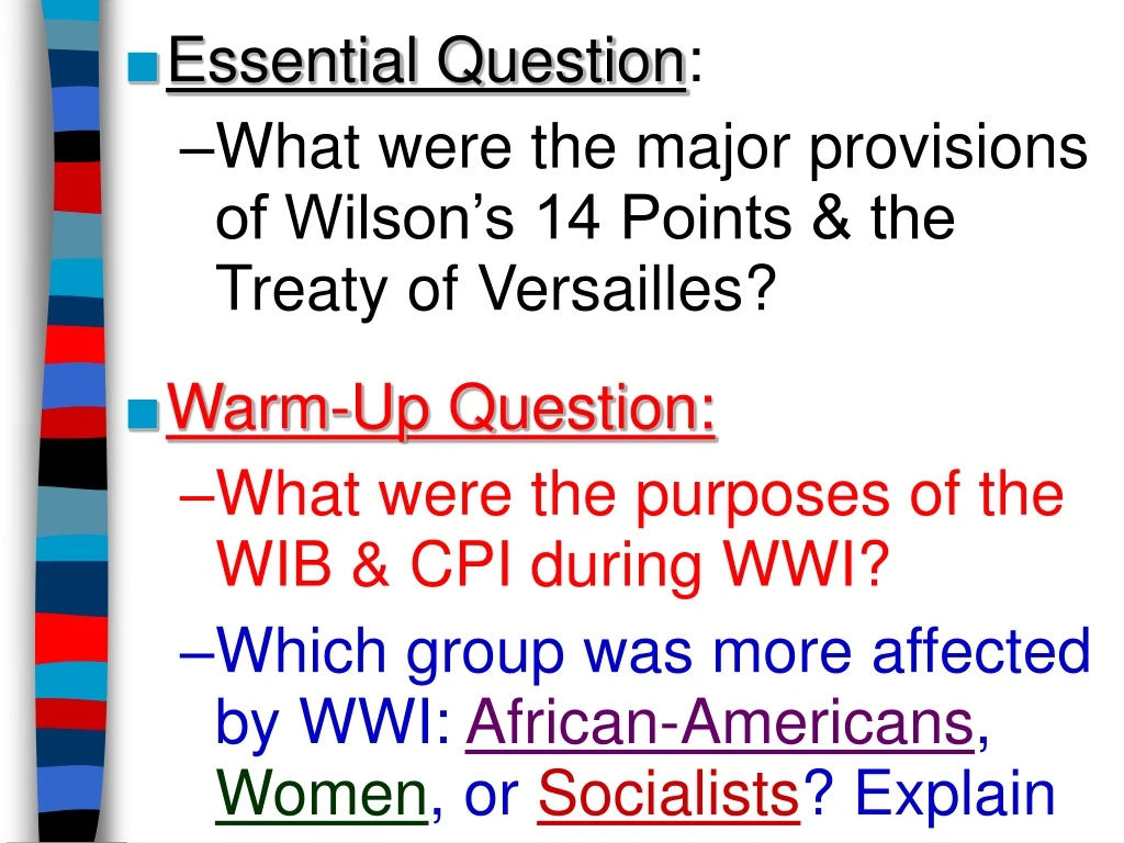 essential question what were the major provisions