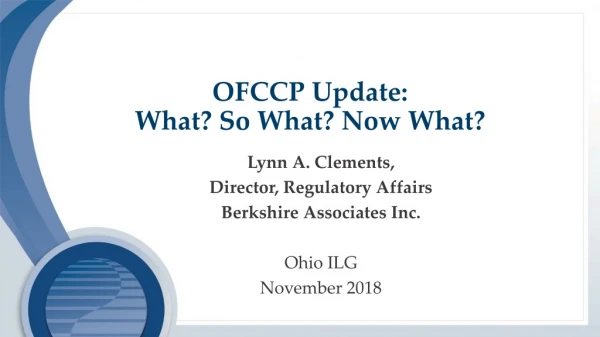 OFCCP Update:  What? So What? Now What?