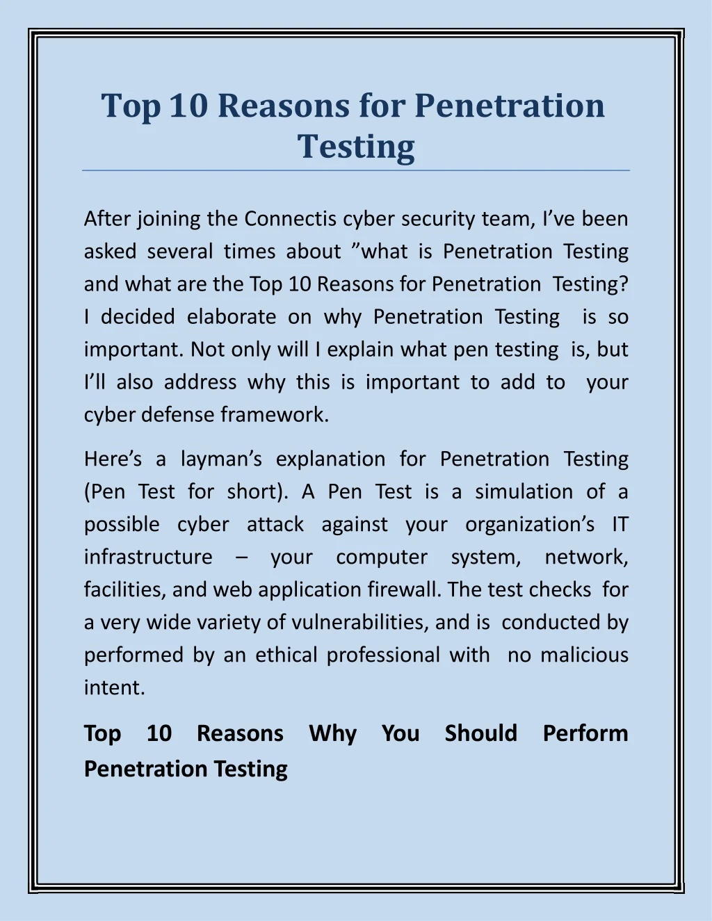 top 10 reasons for penetration testing