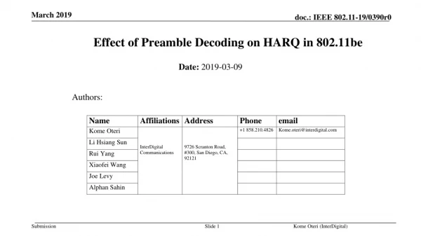 Effect of Preamble Decoding on HARQ in 802.11be