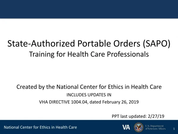 State-Authorized Portable Orders (SAPO) Training for Health Care Professionals