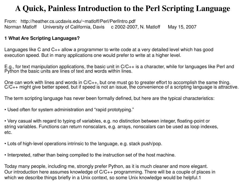 a quick painless introduction to the perl scripting language