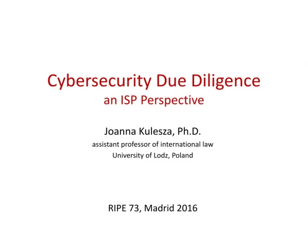 Cybersecurity Due Diligence  an ISP Perspective