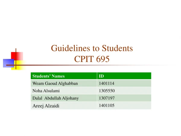 Guidelines to Students CPIT 695