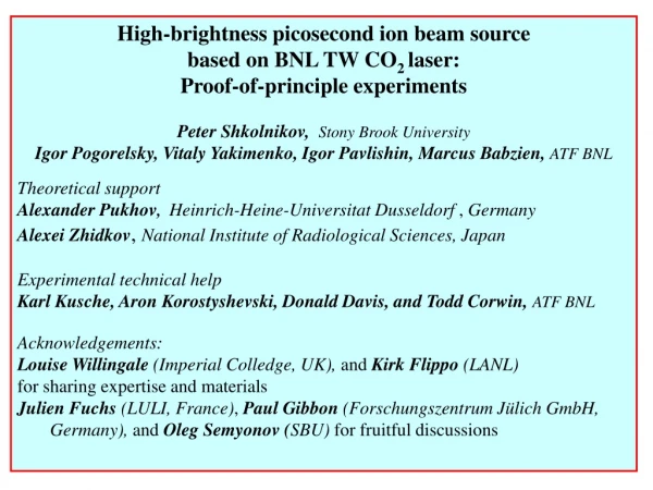 High-brightness picosecond ion beam source  based on BNL TW CO 2  laser:
