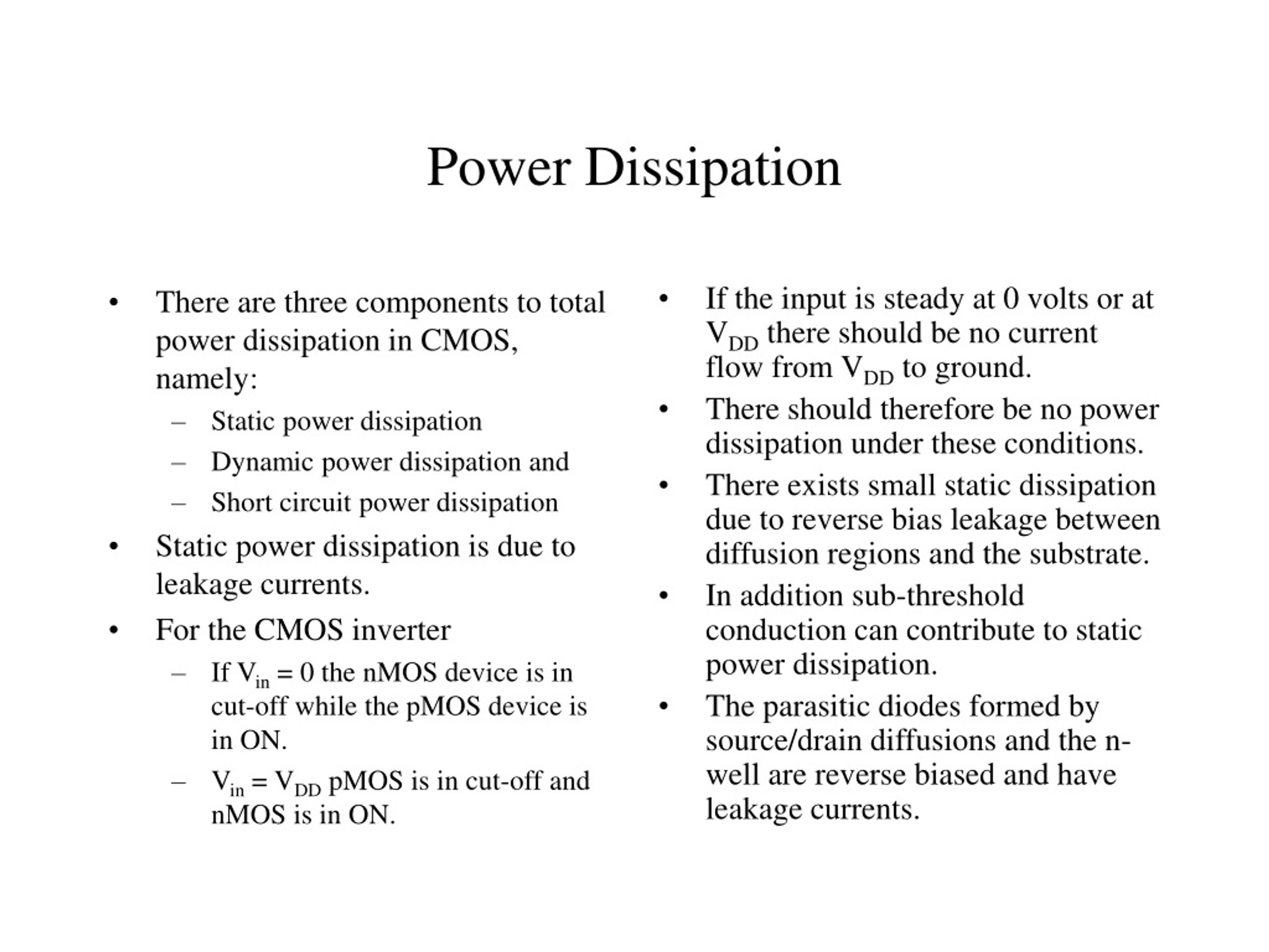 PPT - Understanding Total Power Dissipation in CMOS Circuits: Static ...
