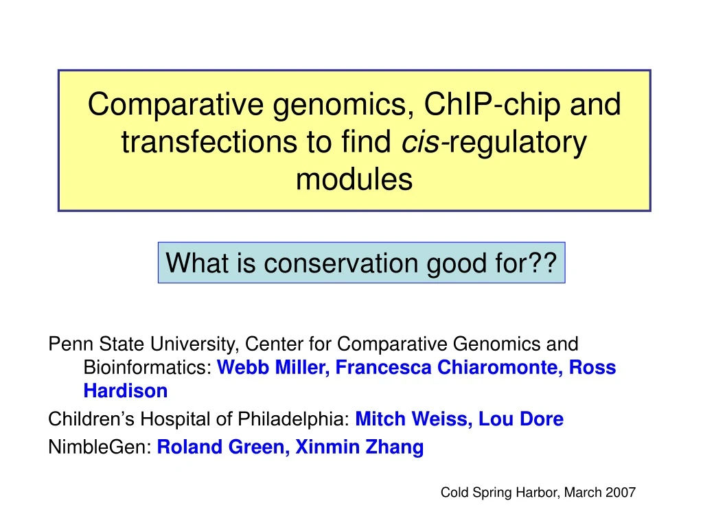 comparative genomics chip chip and transfections to find cis regulatory modules